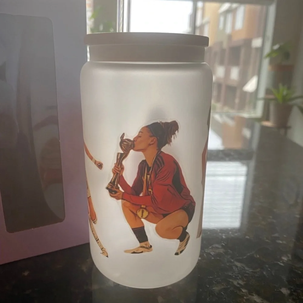 Womens Soccer Football England Spain World Cup Final Glass Cup Straw Brand New